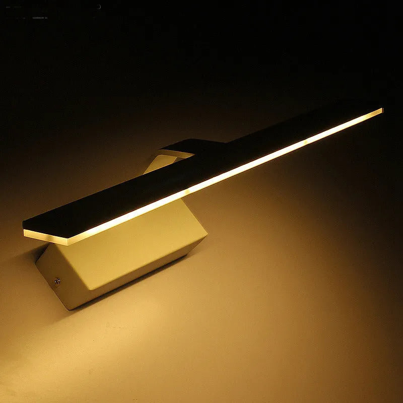White LED mirror headlight bar mounted above a bathroom mirror, showing three light colour options.