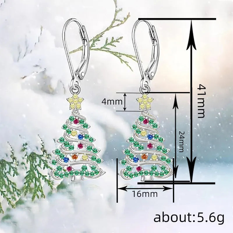 Star shaped Christmas tree earring pendant in white gold colour copper finish for women
