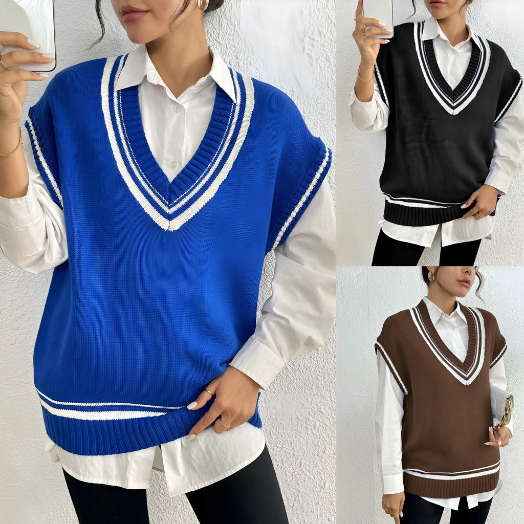 Women's loose fit wool blend vest sweater in blue colour free size pullover
