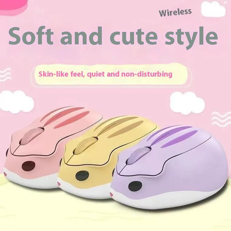 Hamster 109E wireless mute mouse in yellow pink and gray colors with Bluetooth connectivity