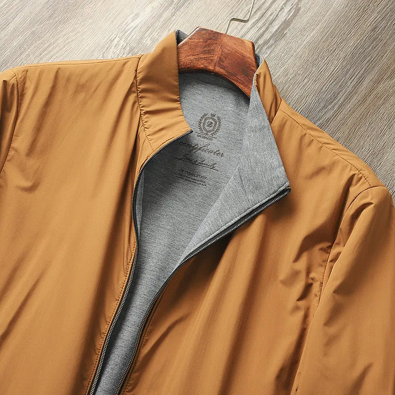 Men's stand collar business casual jacket in polyester blend fabric