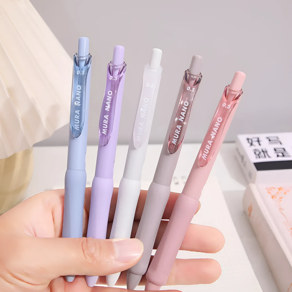 Macaron color student stationery press gel pen with 0.5mm tip in smoked brown white and powder plastic shell