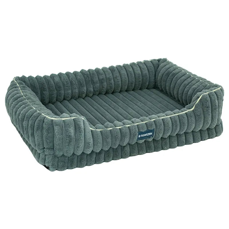 Striped rabbit fur pet bed in large square shape with removable cover for dogs