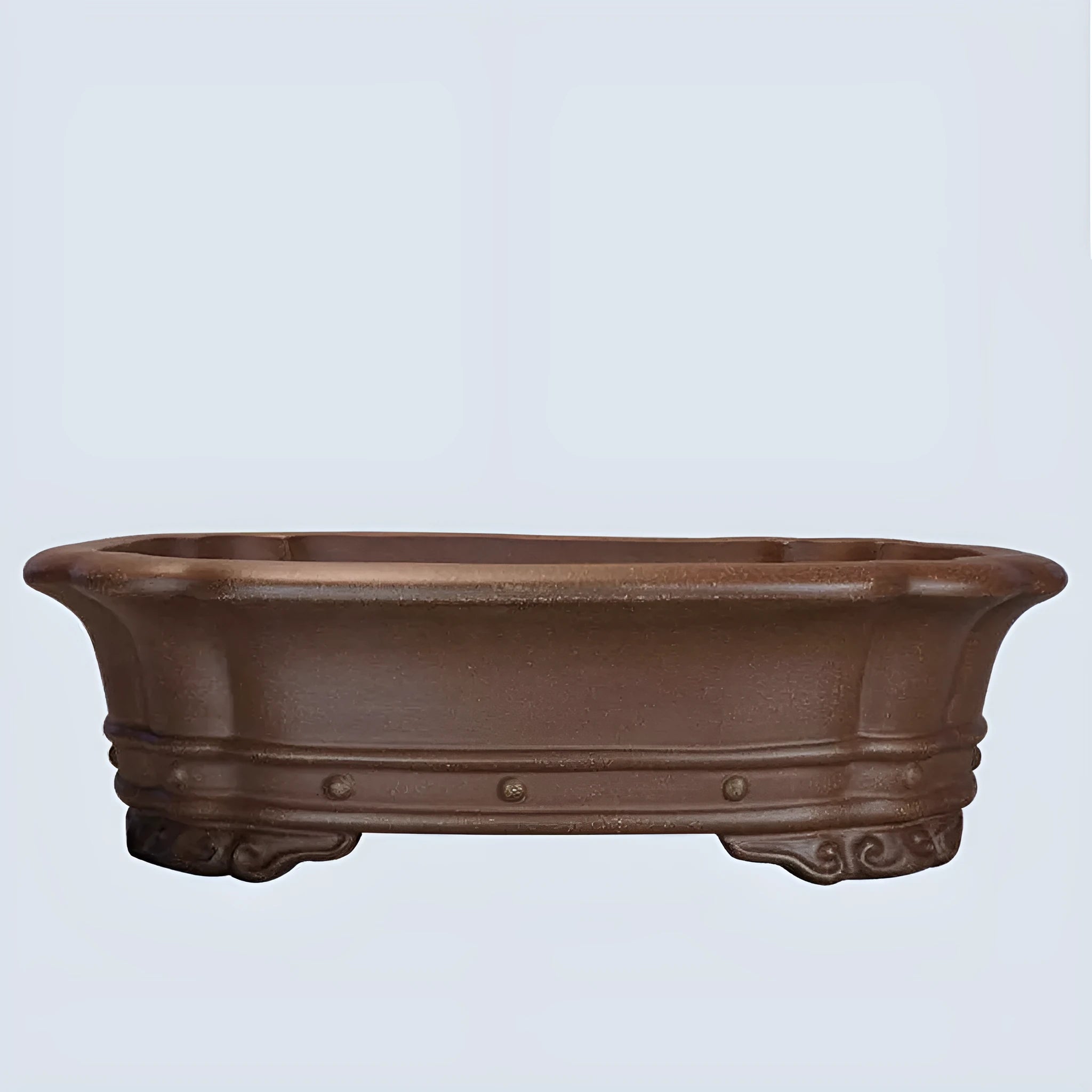Purple sand handmade rectangular begonia flower pot measuring 51x41x14cm on desktop