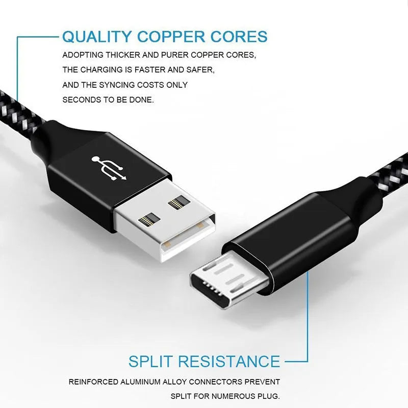 Braided fast charging Micro USB cable for Android phones in black and red colour