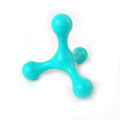 Blue three-legged silicone chew toy for small dogs on white background