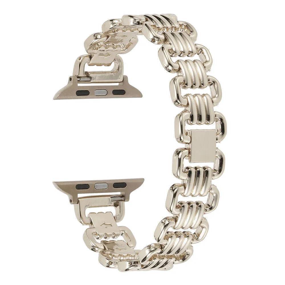 Apple Watch alloy metal replacement bracelet in silver, black, gold, rose gold, and starlight colours