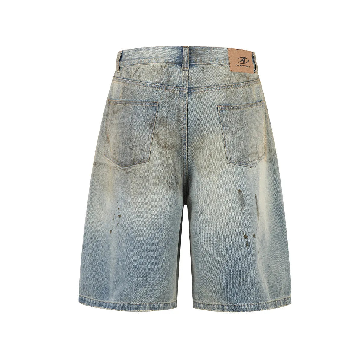 Blue cropped denim trousers with straight-leg cut and washed finish