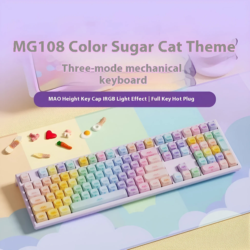 Coloured sugar cat Bluetooth mechanical keyboard with piano switches and themed keycaps