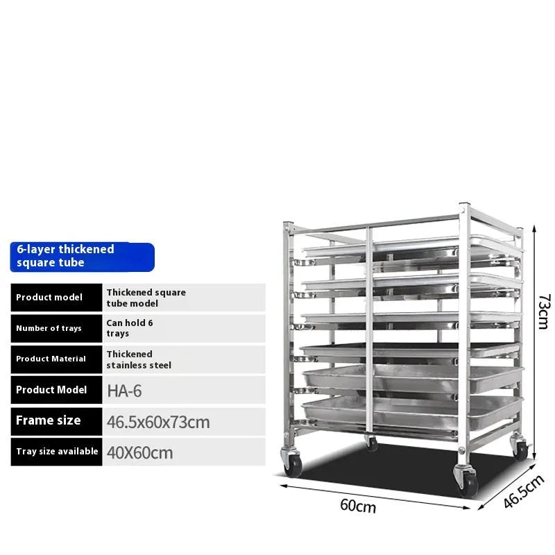 Stainless steel six-tier baking tray rack with 40x60cm tray size.