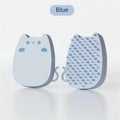 Blue silicone pet grooming comb with dual hardness bristles for cats and dogs