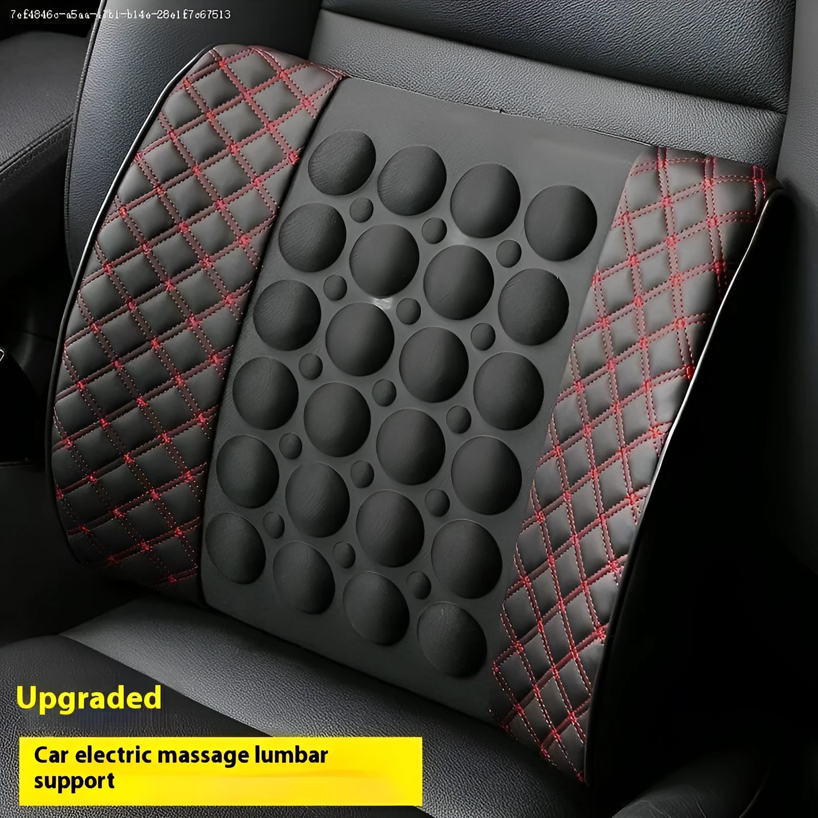 Car lumbar support pillow set in red wine colour with black and red trim includes electric massage option
