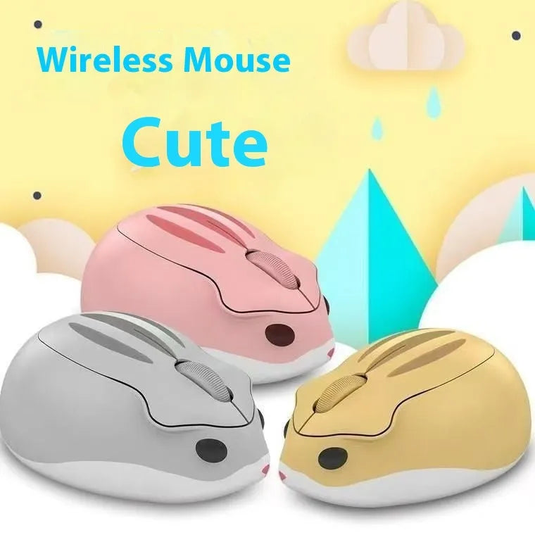 Hamster 109E wireless mute mouse in yellow pink and gray colors with Bluetooth connectivity