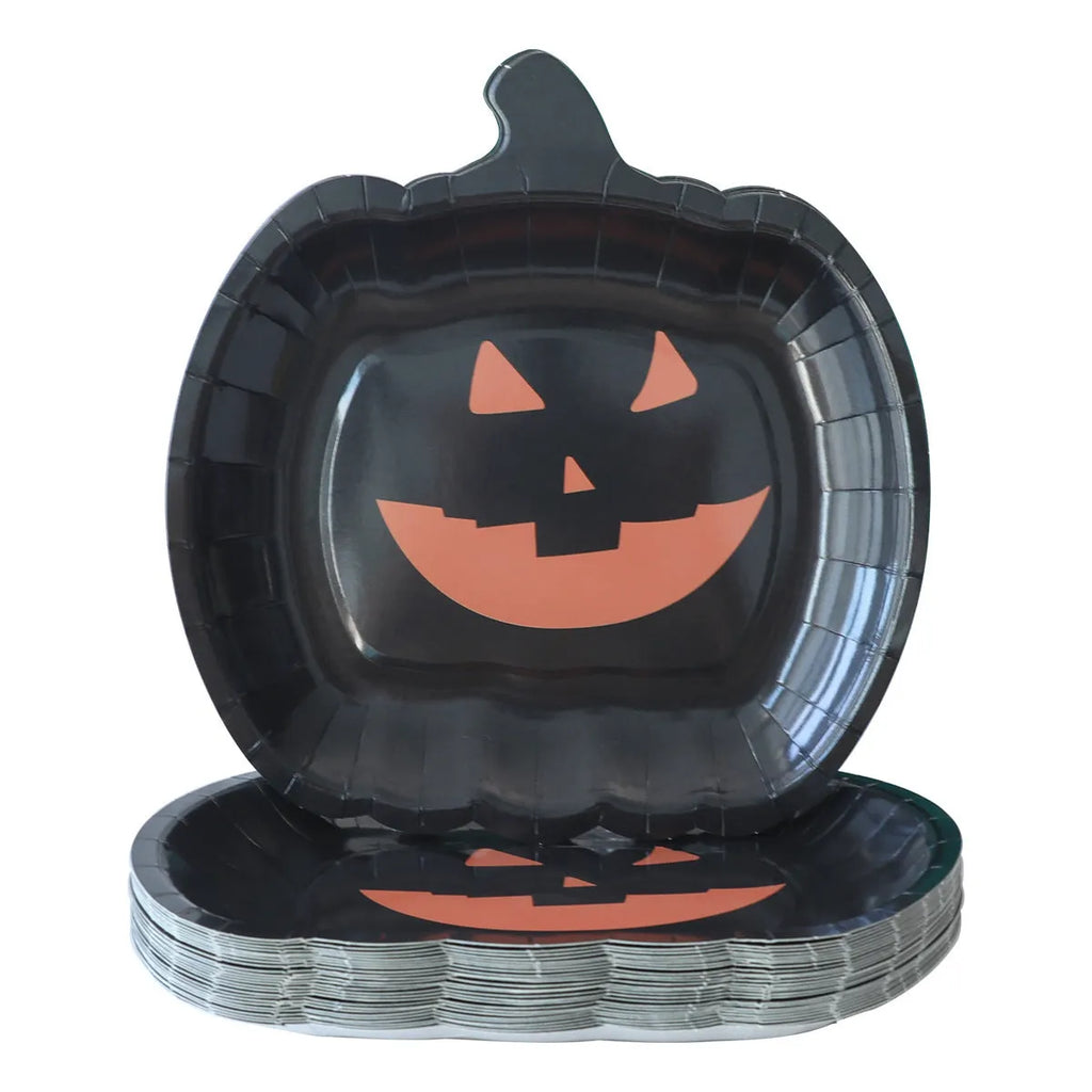 Black Halloween pumpkin design on 9-inch disposable paper plate