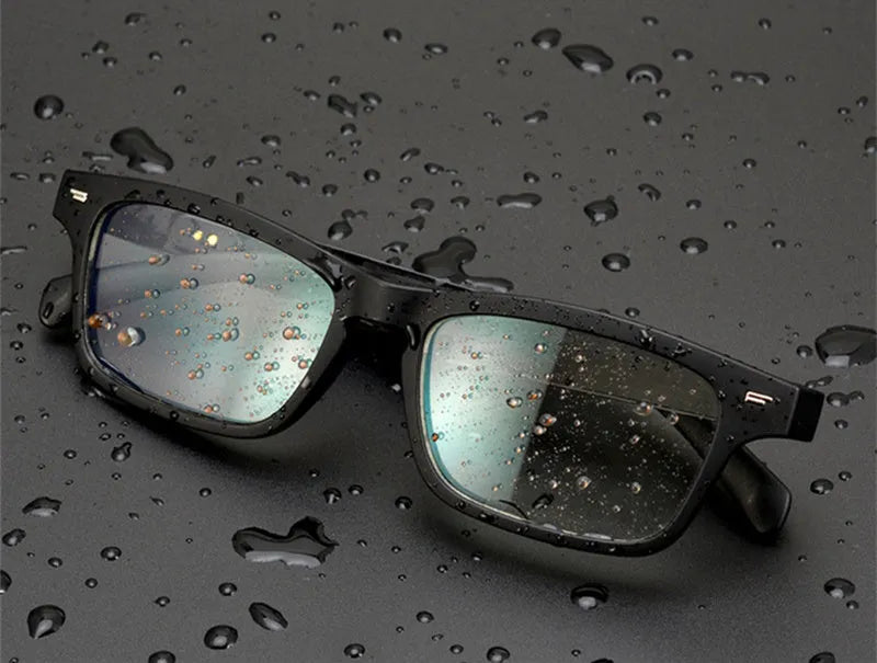 Smart glasses with Bluetooth audio functionality and semi-open ear speakers in PC+ABS frame