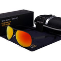 Men's orange red polarised aviator sunglasses with metal frame.