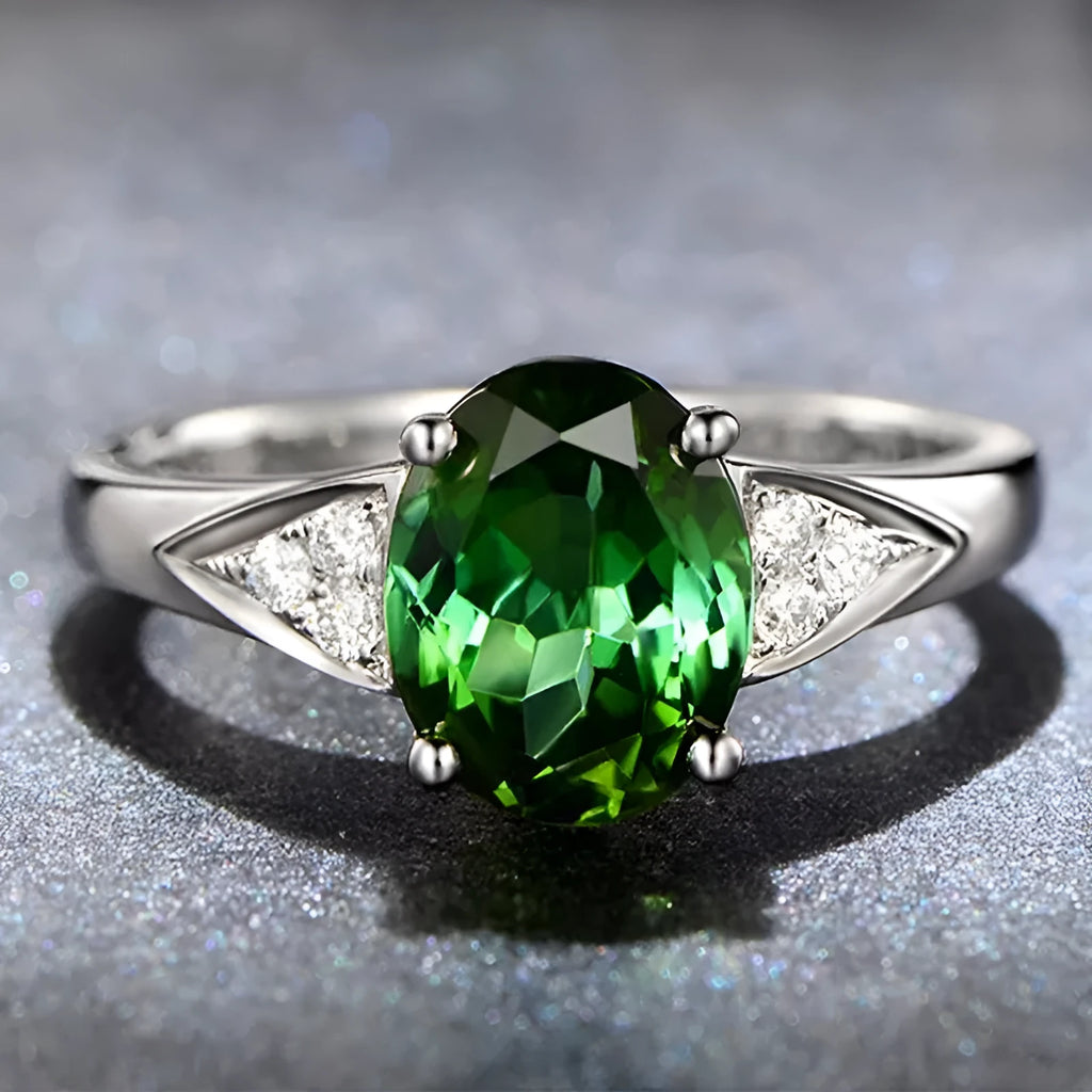 Women's natural zircon court ring showing heart, water drop, and bell patterns in red, blue, green, and light blue colour options