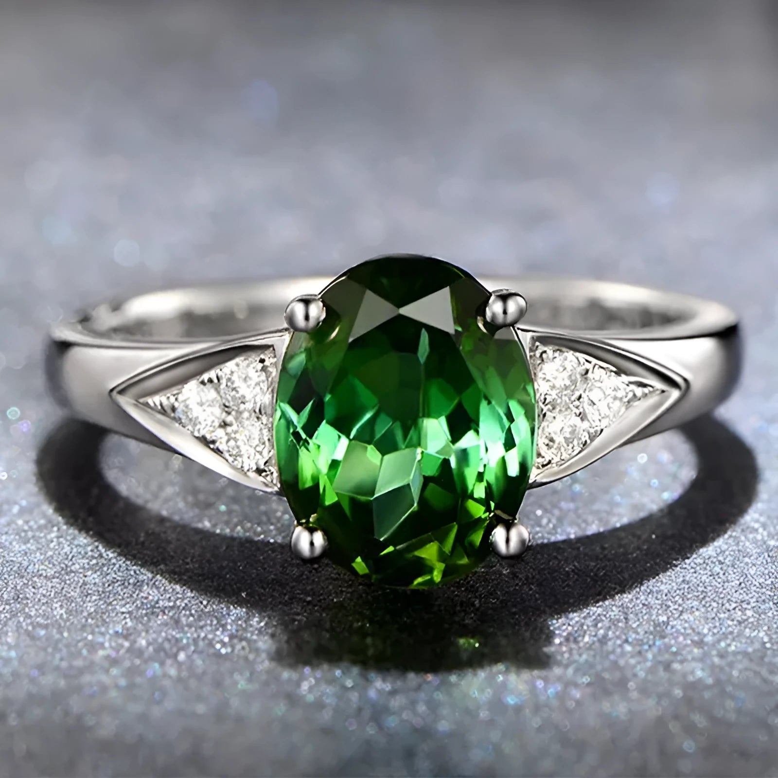 Women's natural zircon court ring showing heart, water drop, and bell patterns in red, blue, green, and light blue colour options
