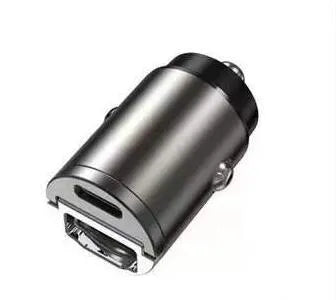 Compact black zinc alloy car cigarette lighter USB charger showing 45mm size