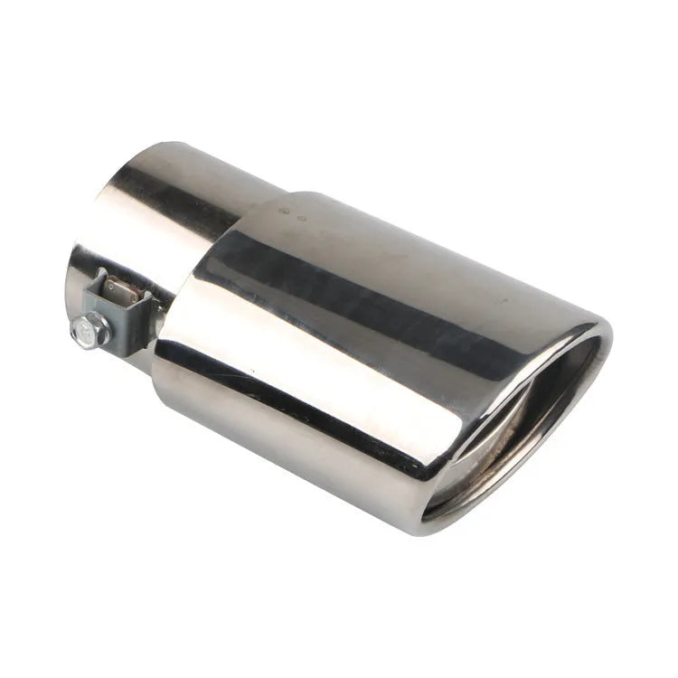 Stainless steel car modification exhaust tailpipe in bright silver and baked blue finishes.