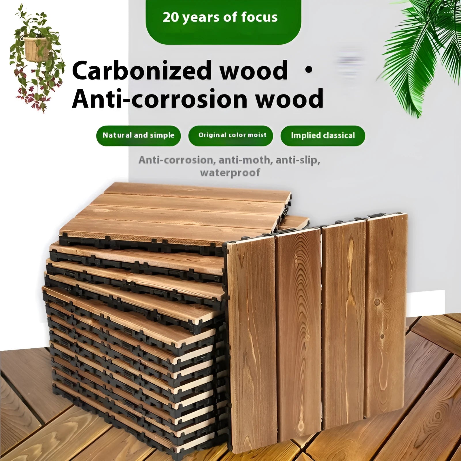 Camphor pine wooden flooring tiles measuring 30x30cm with brushed finish