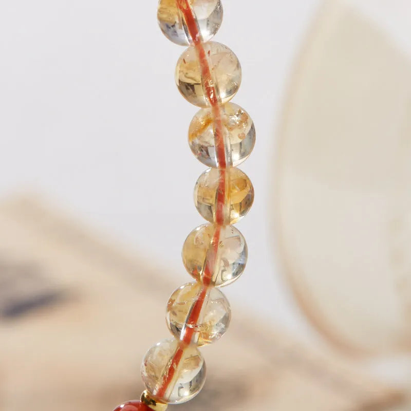 Citrine five sutra hand-woven bracelet with 6mm crystal beads geometric design