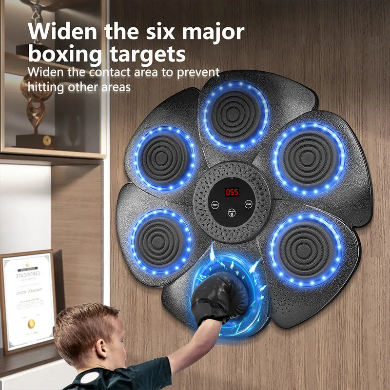 Black smart music boxing wall target with Bluetooth lights and half finger glove for teenage indoor training