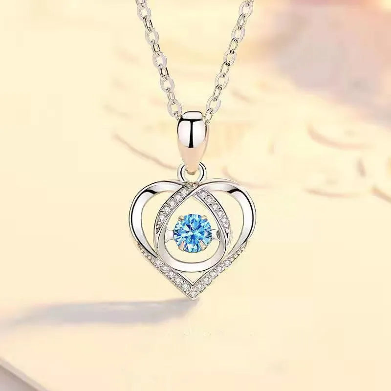 Blue diamond geometric love heart necklace and bracelet set on copper chain with adjustable 41-50cm length