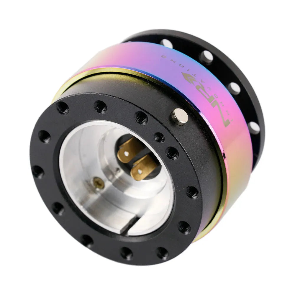 Colourful car steering wheel quick disassembly device with lock on connection base.