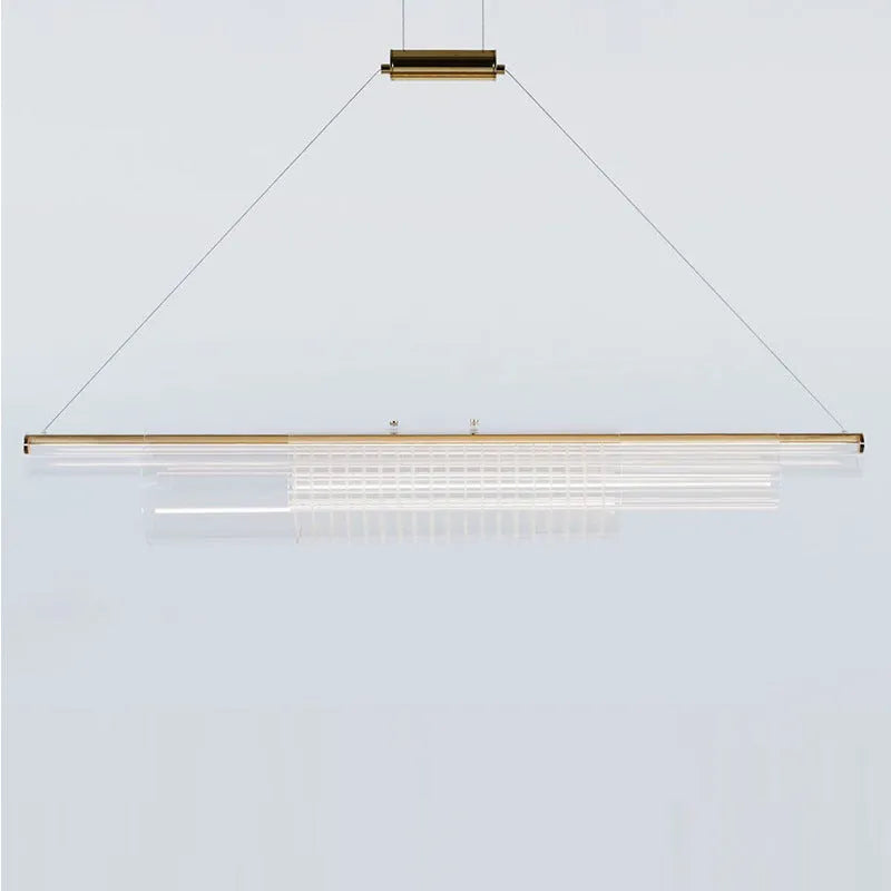 Minimalist iron and glass pendant lamp in three length options for restaurant and bar lighting