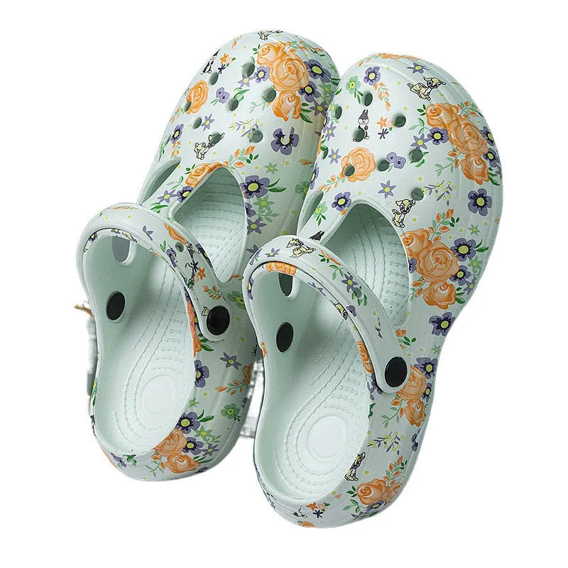 Women's yellow peony EVA hole sandals with round toe and low-top slip-on design
