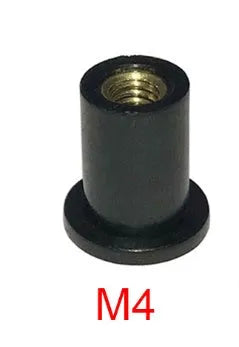 Black motorcycle windshield rubber brass nuts in M4 M5 M6 sizes with expansion rubber design