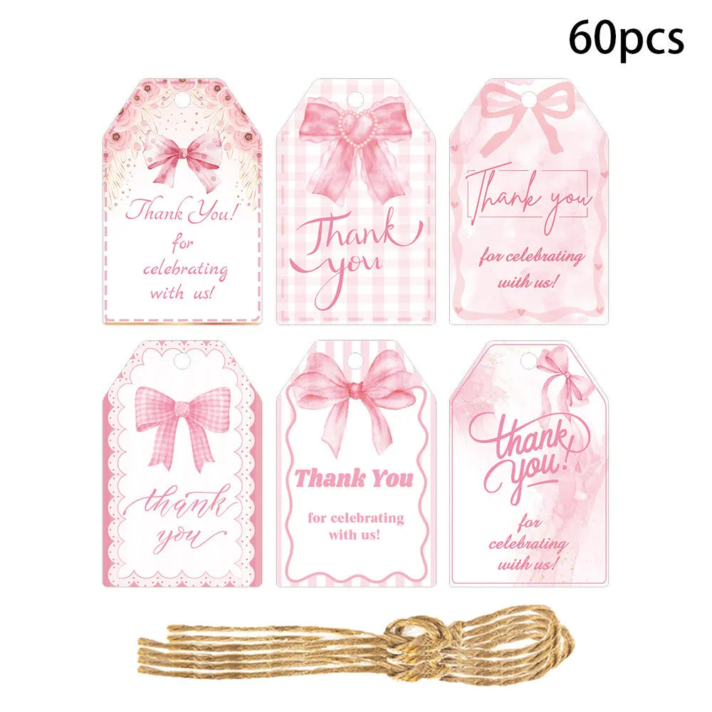 Birthday gift tags with bowknot designs in three styles including hemp rope