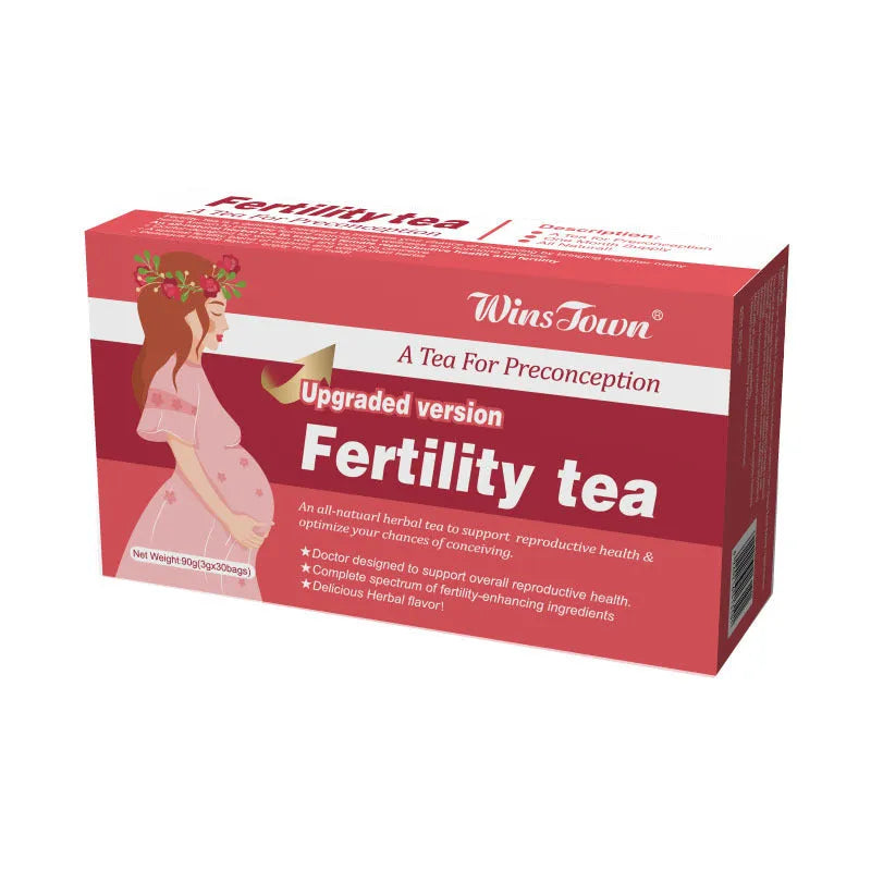 Box of fertility tea containing 330 individual tea bags for daily herbal supplementation