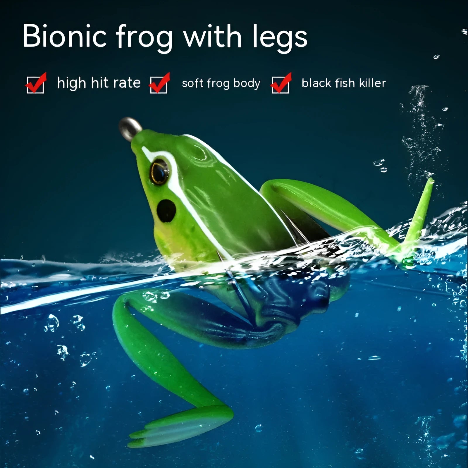 Bionic Real Thunder Frog Snake Head fishing lure with double hooks in grass green colour variant