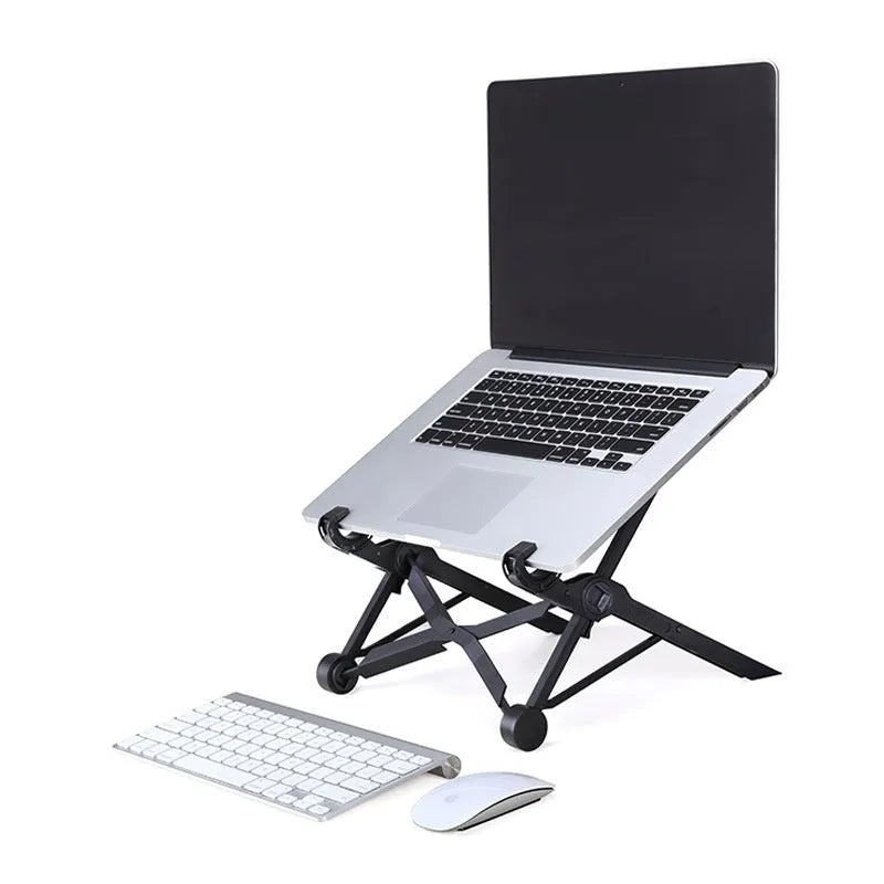 Portable folding computer bracket in sagacious black with enhanced nylon construction and carrying case