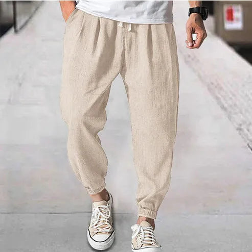 Men's casual loose-fit cotton summer pants with ankle band in various colours and sizes