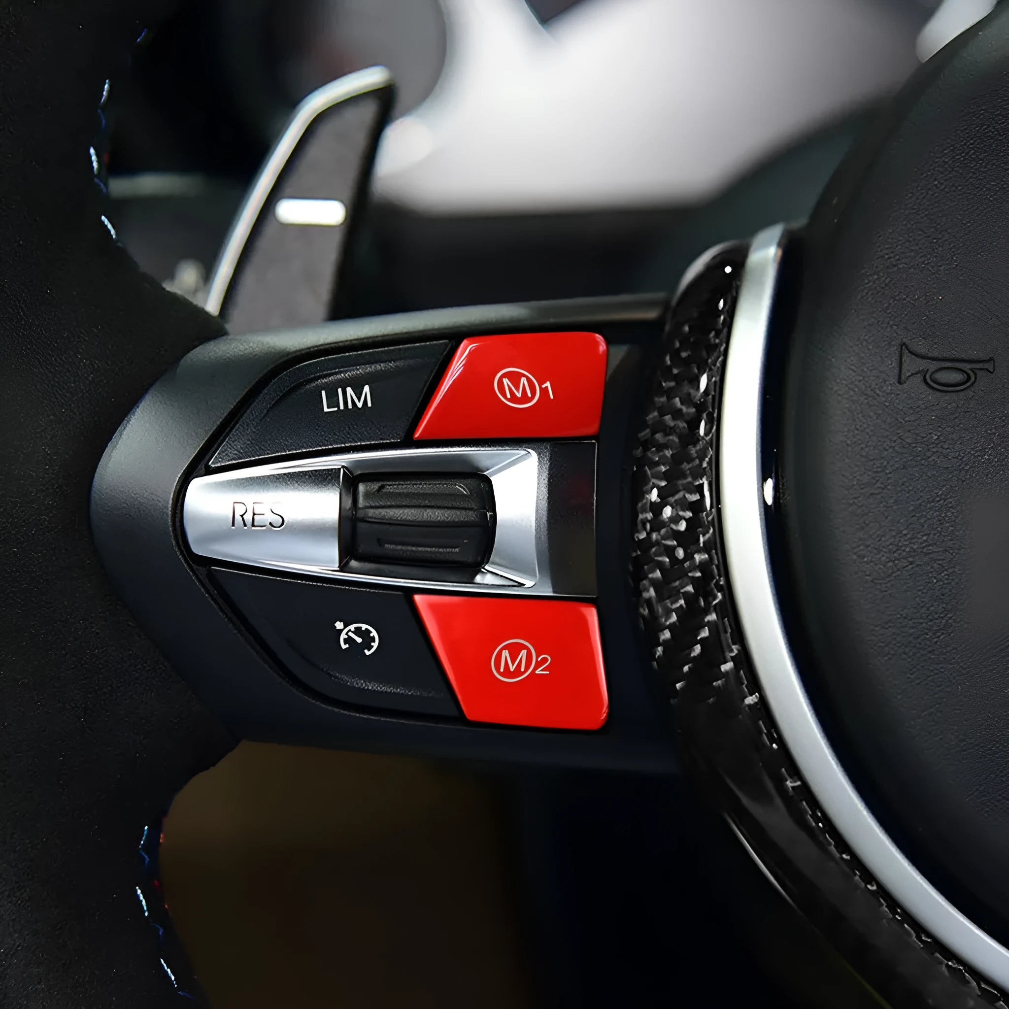 RRX-BMW-058 ABS steering wheel M1 M2 mode buttons for BMW F30 and F34 models in red and blue colour options