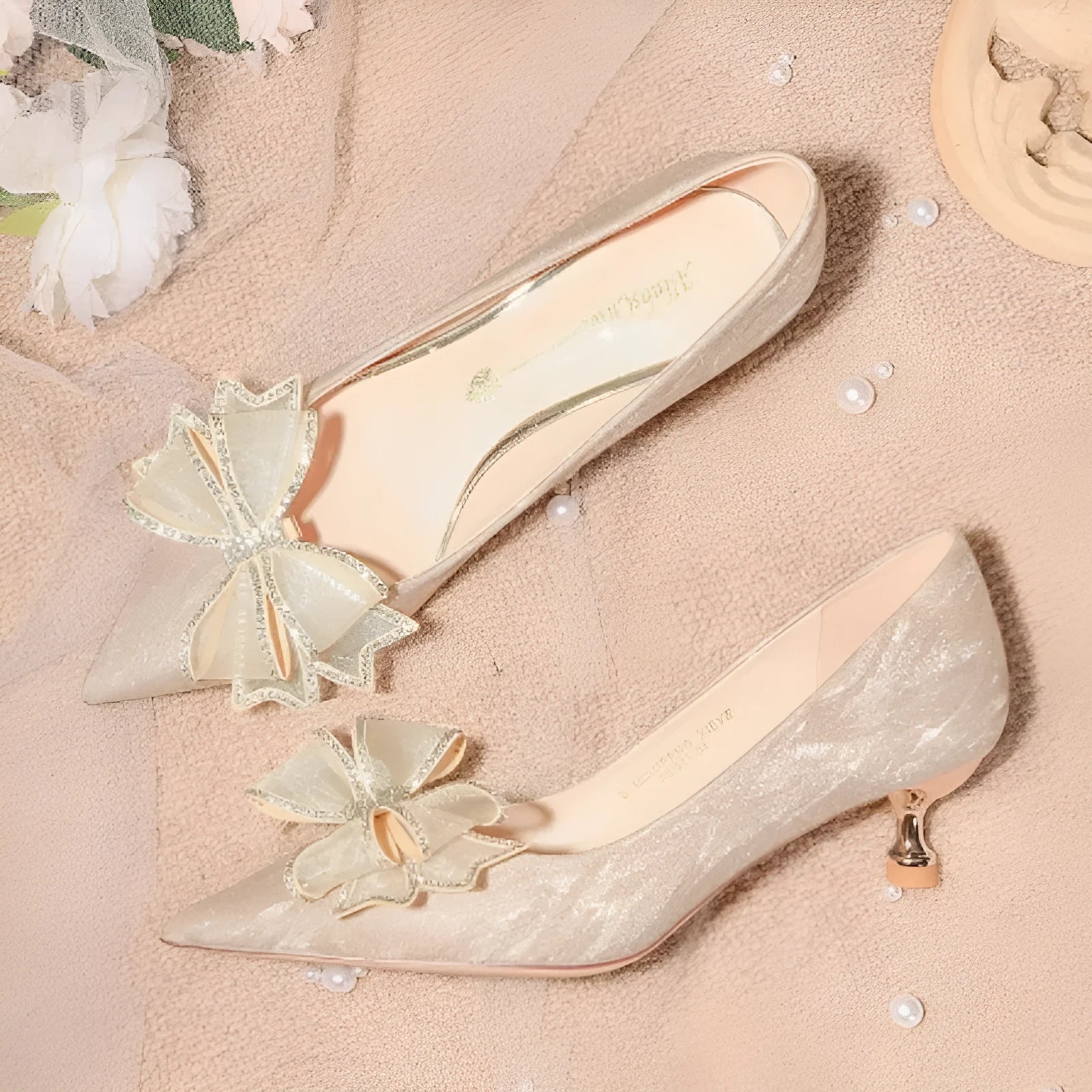 Champagne gold crystal sequin pointed toe stiletto heel pumps for wedding events
