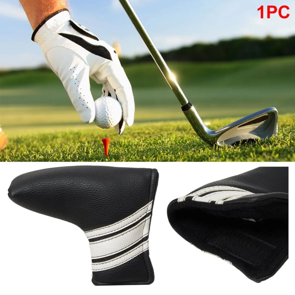 Black PU leather golf club head cover, a protective push rod sleeve.