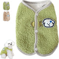 Green thickened coral fleece dog sweatshirt vest with a leash ring on a small dog.