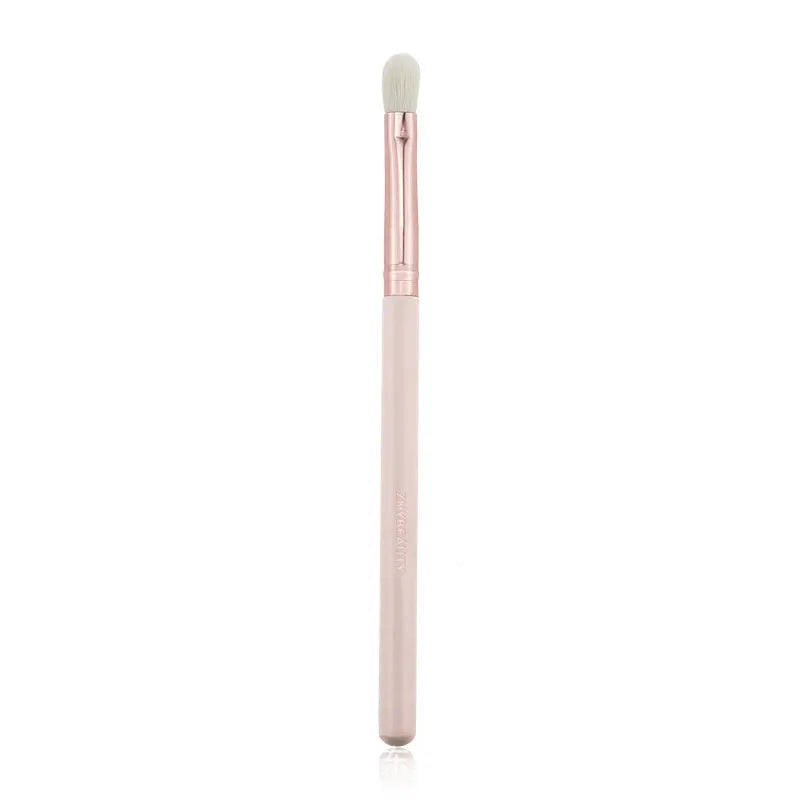 26 pink wooden-handle makeup brushes with natural wool bristles in a PU storage bag