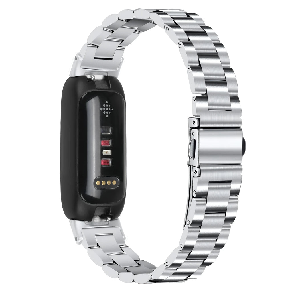 Stainless steel Fitbit Inspire 3 watch strap with three beads design in rose gold colour
