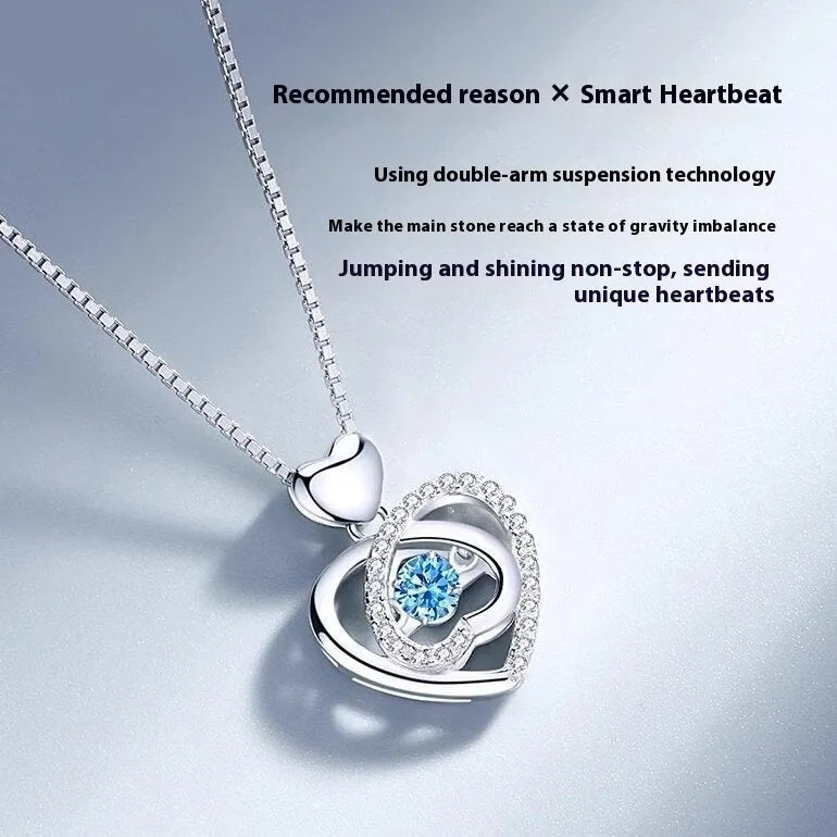 Blue diamond geometric love heart necklace and bracelet set on copper chain with adjustable 41-50cm length