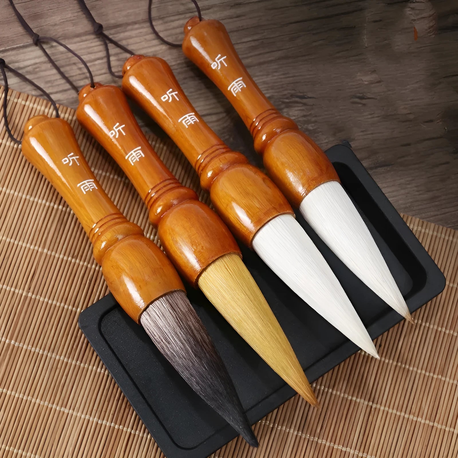Large traditional Chinese painting brush with wolf and sheep hair bristles for ink wash techniques.