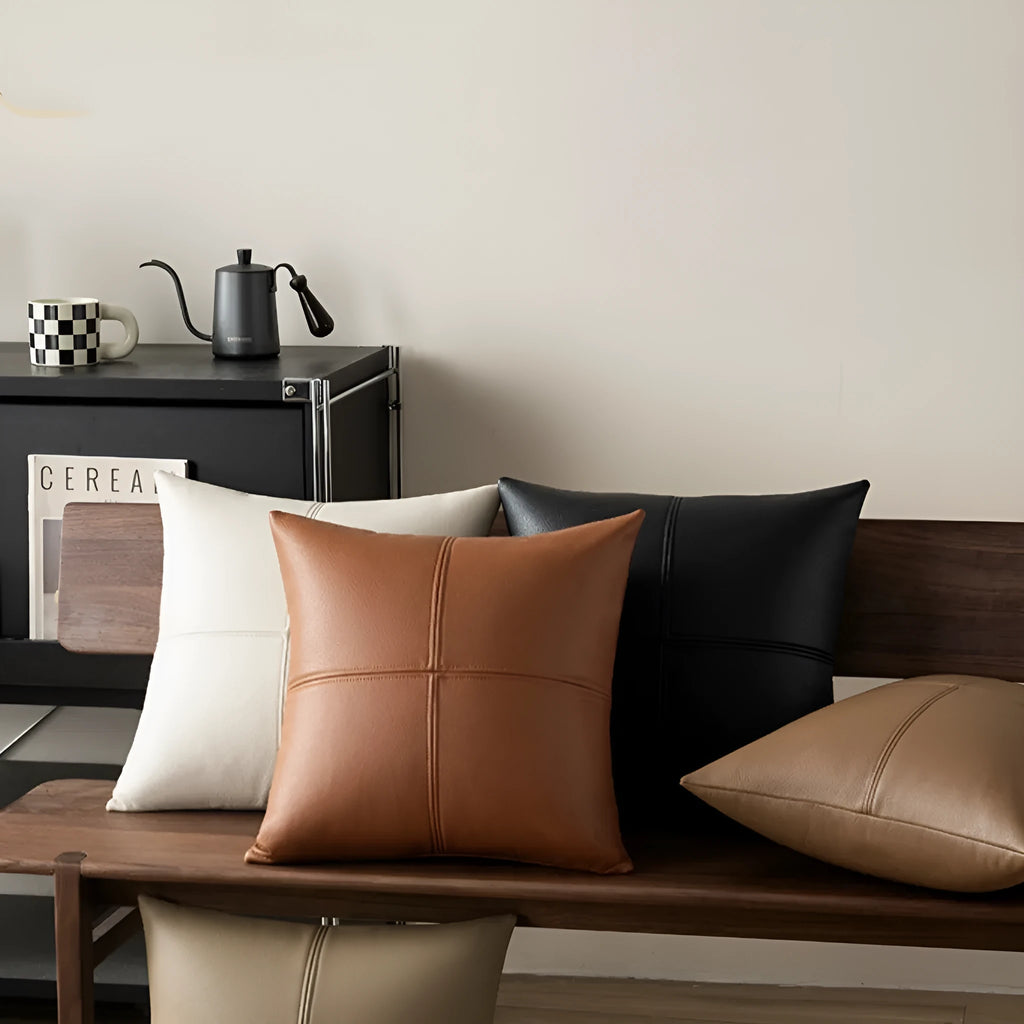 Soft cowhide leather pillow cover in solid colour with square dimensions