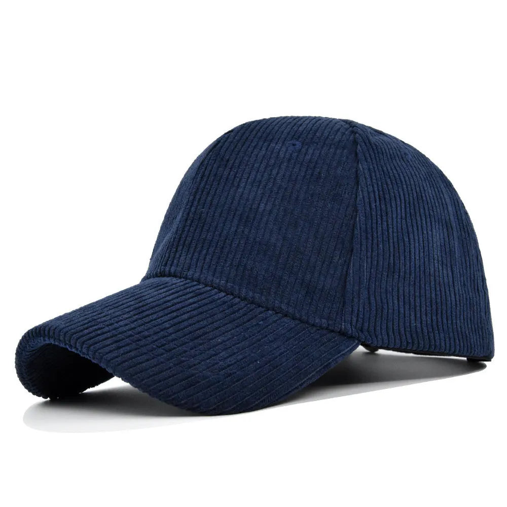 Cotton corduroy peaked cap for men with flat brim in black colour