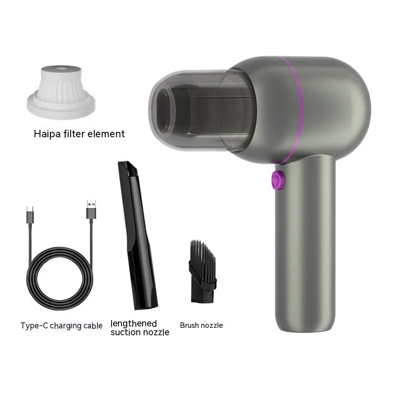 XC-06 grey portable car cleaner with dust removal and inflation functions measuring 19x15x7.4cm