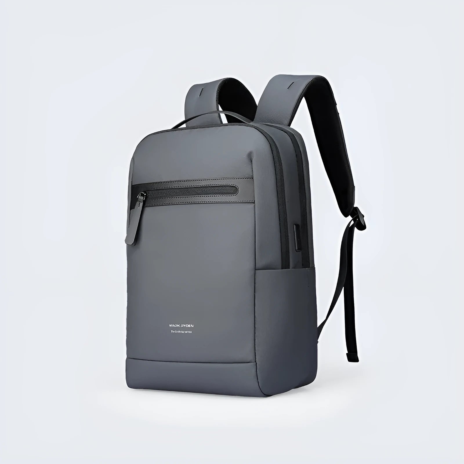 Graphite grey USB business backpack with external charging port and Oxford cloth construction