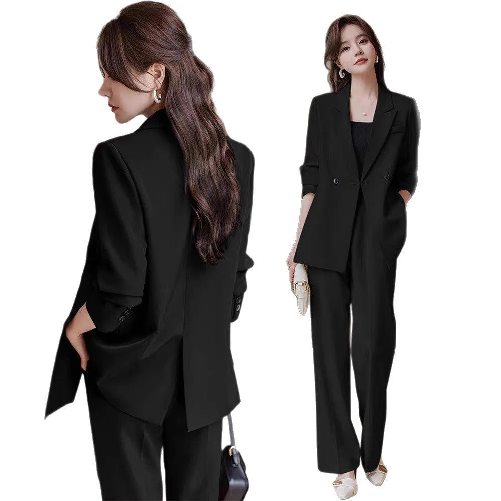 Women's solid colour commuting style casual jacket with long sleeves and soft treatment, available in black